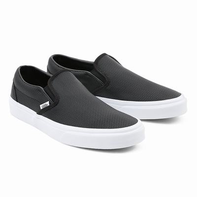 Men's Vans Perf Leather Classic Slip On Shoes Black | USA27035