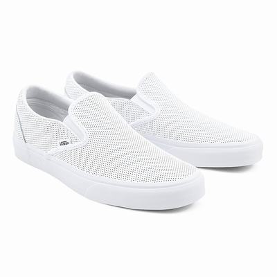 Men's Vans Perf Leather Classic Slip On Shoes White | USA36402