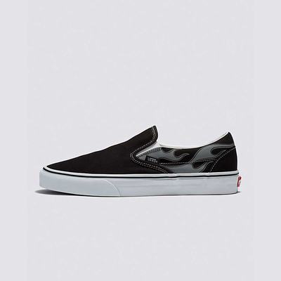 Men's Vans Reflective Flame Classic Slip-On Sneakers Black | USA69314