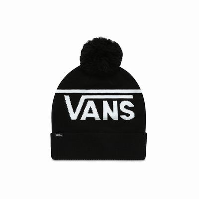 Men's Vans Stripe Pom Beanie Black / White | USA67138