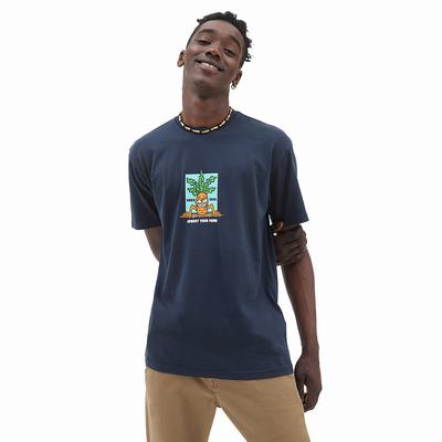 Men's Vans Uproot Your Mind Overdye T Shirts Blue | USA10253