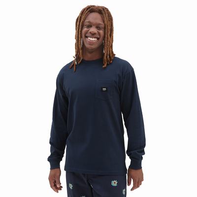 Men's Vans Woven Patch Pocket Long Sleeve T Shirts Blue | USA97821