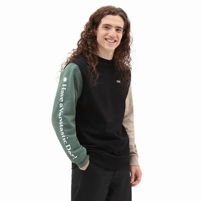 Men's Vans tastic Opposite Long Sleeve Sweatshirts Black / Green | USA01785