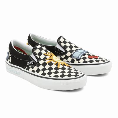 Men's Vans x Skateistan Skate Slip On Shoes Black / White | USA86413