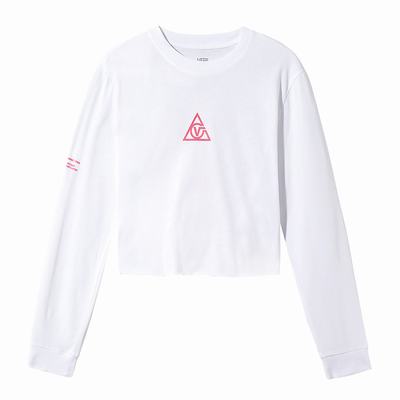 Women's Vans 66 Supply Tri Long Sleeve Boyfriend Crop Tee T Shirts White | USA94720