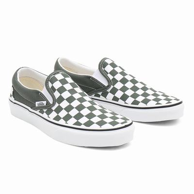 Women's Vans Checkerboard Classic Slip On Shoes Green | USA80952