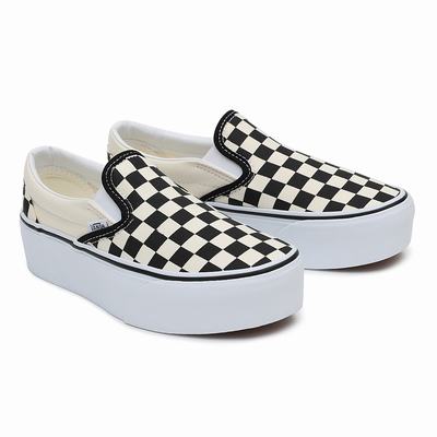 Women's Vans Classic Slip-On Stackform Slip On Shoes Black / White | USA84067