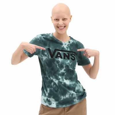 Women's Vans Cloud Wash Logo Crew T Shirts Blue | USA36290