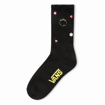 Women's Vans Embroidered Crew (1 pair) Socks Black | USA76452