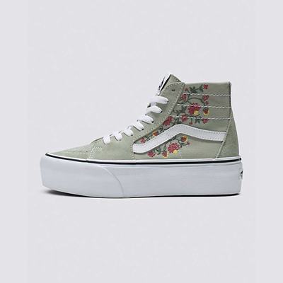 Women's Vans Floral Embroidery Sk8-Hi Tapered Stackform Sneakers Green | USA03712