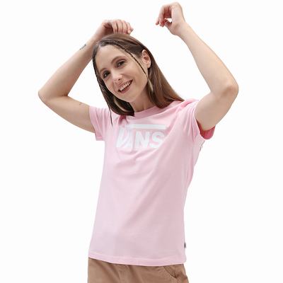 Women's Vans Flying V Crew T Shirts Pink | USA19306