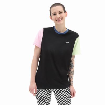 Women's Vans Left Chest Colorblock T Shirts Black | USA17804