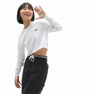 Women's Vans Long Sleeve Cropped T Shirts White | USA53406