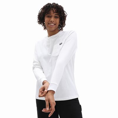 Women's Vans Long Sleeve OTW Pocket T Shirts White | USA43716