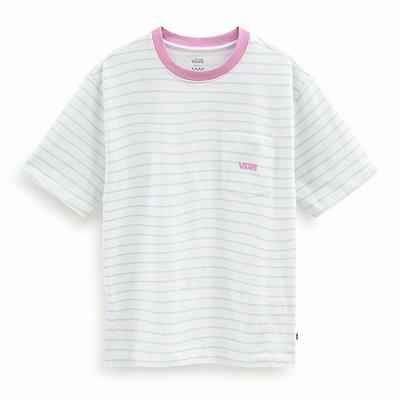 Women's Vans Mini Stripe Pocket T Shirts White | USA31462