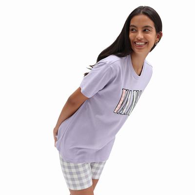 Women's Vans Mixed Up Gingham Boyfriend T Shirts Purple | USA54260