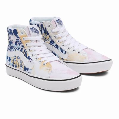 Women's Vans Pastel Tie Dye ComfyCush Sk8-Hi Sneakers Blue / White | USA19582