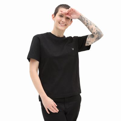 Women's Vans Patched up Pocket T Shirts Black | USA86321