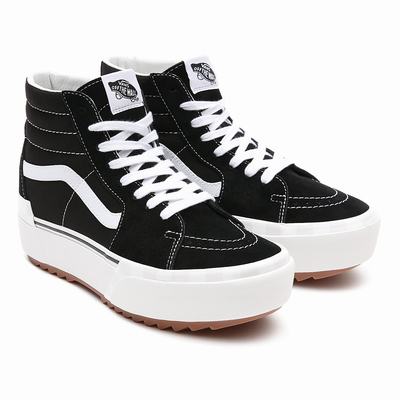 Women's Vans Sk8-Hi Stacked Suede/Canvas Sneakers Black | USA71596