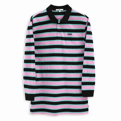 Women's Vans Stripe Polo Dress Black | USA60419