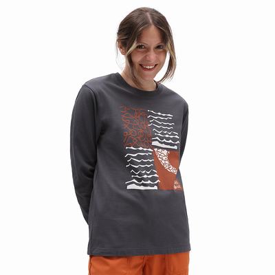 Women's Vans Textured Waves BFF T Shirts Grey | USA39051