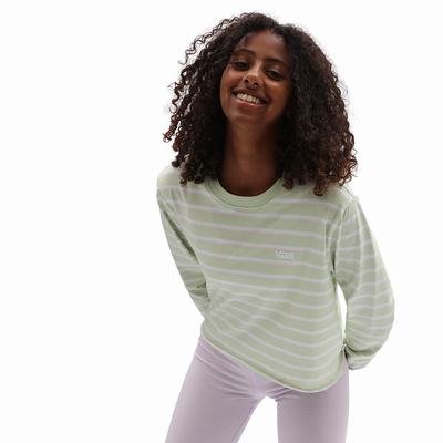 Women's Vans Time Off Stripe Long Sleeve Crop T Shirts Green | USA15380